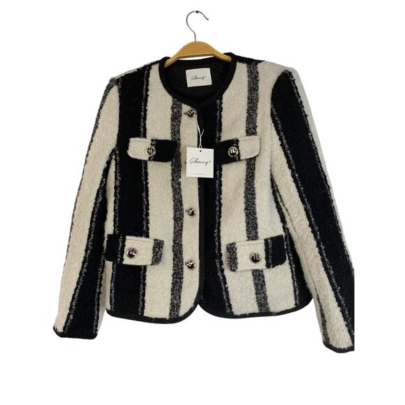 NWT Chenny S Boucle Striped Tweed Blazer Jacket Metallic Buttons RDD10665 - Picture 7 of 8